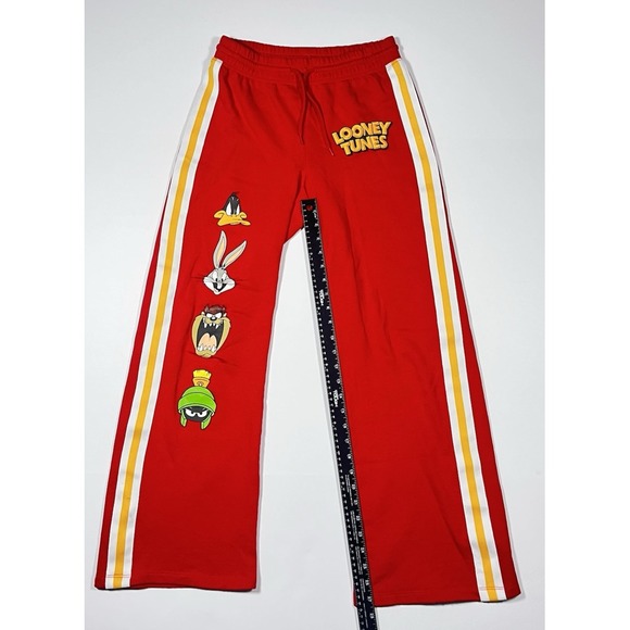 Looney Tunes Sweatpants Womens Small Red Fleece Characters Logo Wear - Picture 5 of 7